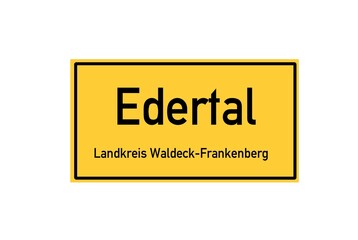 Isolated German city limit sign of Edertal located in Hessen