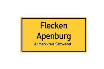 Isolated German city limit sign of Flecken Apenburg located in Sachsen-Anhalt