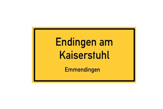 Isolated German city limit sign of Endingen am Kaiserstuhl located in Baden-W�rttemberg