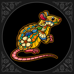 Colorful mouse zentangle arts isolated on black background