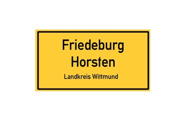 Isolated German city limit sign of Friedeburg Horsten located in Niedersachsen