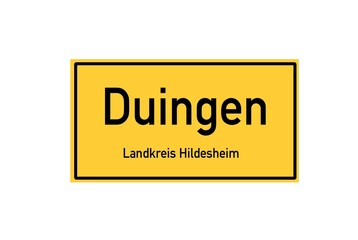 Isolated German city limit sign of Duingen located in Niedersachsen