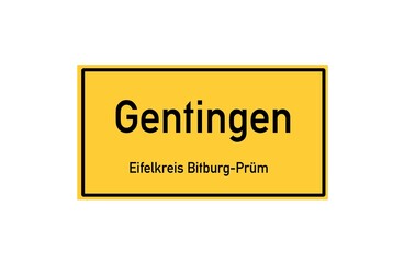 Isolated German city limit sign of Gentingen located in Rheinland-Pfalz