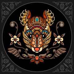 Colorful mouse zentangle arts isolated on black background