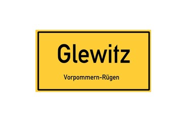 Isolated German city limit sign of Glewitz located in Mecklenburg-Vorpommern