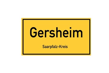 Isolated German city limit sign of Gersheim located in Saarland
