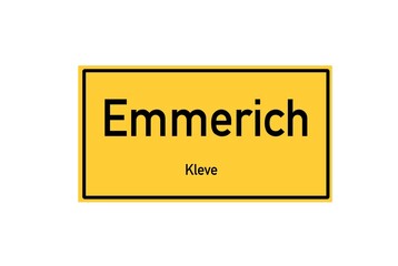 Isolated German city limit sign of Emmerich located in Nordrhein-Westfalen