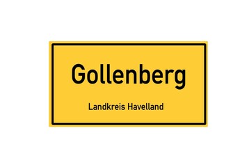 Isolated German city limit sign of Gollenberg located in Brandenburg