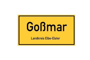 Isolated German city limit sign of Goßmar located in Brandenburg