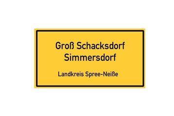 Isolated German city limit sign of Groß Schacksdorf Simmersdorf located in Brandenburg