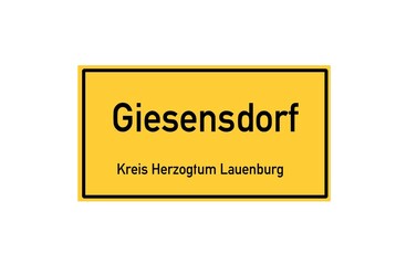 Isolated German city limit sign of Giesensdorf located in Schleswig-Holstein