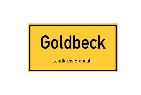 Isolated German city limit sign of Goldbeck located in Sachsen-Anhalt
