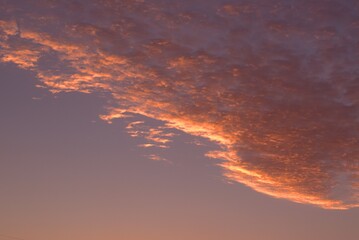 Magic morning sky, delicate pink clouds, dawn, banner, screensaver.