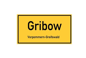 Isolated German city limit sign of Gribow located in Mecklenburg-Vorpommern