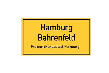 Isolated German city limit sign of Hamburg Bahrenfeld located in Hamburg