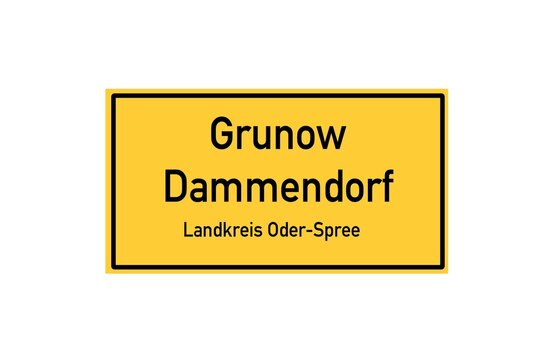 Isolated German city limit sign of Grunow Dammendorf located in Brandenburg