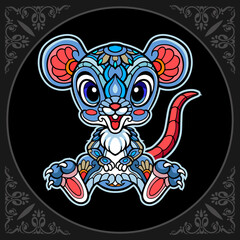 Colorful mouse zentangle arts isolated on black background