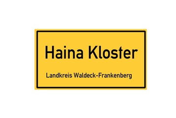 Isolated German city limit sign of Haina Kloster located in Hessen