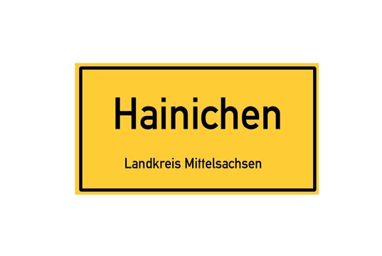 Isolated German city limit sign of Hainichen located in Sachsen