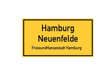 Isolated German city limit sign of Hamburg Neuenfelde located in Hamburg