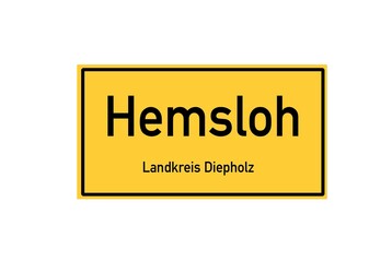 Isolated German city limit sign of Hemsloh located in Niedersachsen