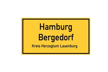 Isolated German city limit sign of Hamburg Bergedorf located in Schleswig-Holstein