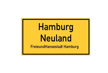 Isolated German city limit sign of Hamburg Neuland located in Hamburg