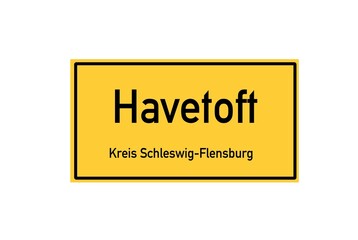 Isolated German city limit sign of Havetoft located in Schleswig-Holstein