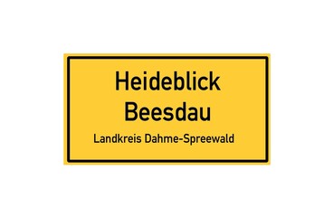 Isolated German city limit sign of Heideblick Beesdau located in Brandenburg