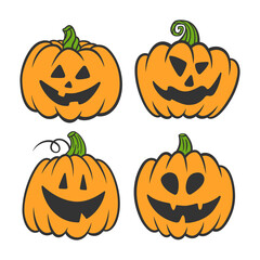 Set of cartoon Halloween pumpkins with funny and scary jack-o-lantern faces