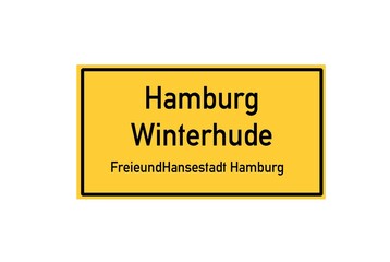 Isolated German city limit sign of Hamburg Winterhude located in Hamburg