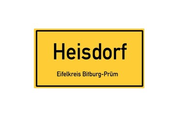 Isolated German city limit sign of Heisdorf located in Rheinland-Pfalz