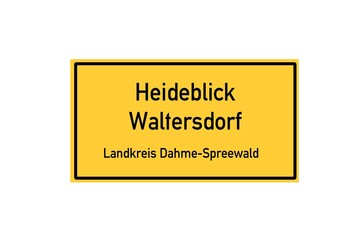 Isolated German city limit sign of Heideblick Waltersdorf located in Brandenburg