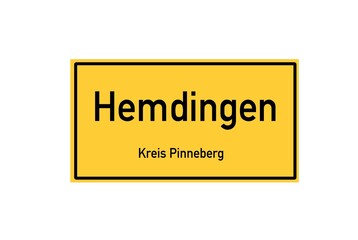 Isolated German city limit sign of Hemdingen located in Schleswig-Holstein