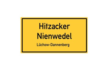 Isolated German city limit sign of Hitzacker Nienwedel located in Niedersachsen