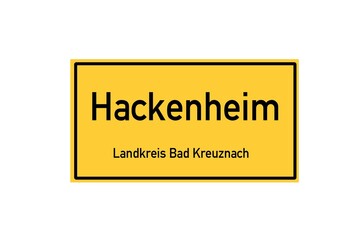 Isolated German city limit sign of Hackenheim located in Rheinland-Pfalz