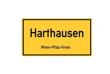 Isolated German city limit sign of Harthausen located in Rheinland-Pfalz