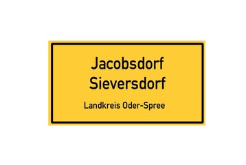 Isolated German city limit sign of Jacobsdorf Sieversdorf located in Brandenburg