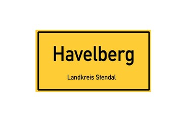 Isolated German city limit sign of Havelberg located in Sachsen-Anhalt