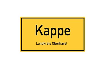 Isolated German city limit sign of Kappe located in Brandenburg