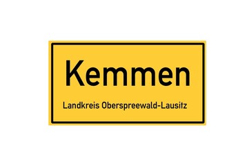 Isolated German city limit sign of Kemmen located in Brandenburg
