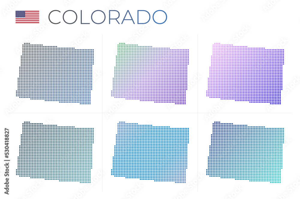Poster colorado dotted map set. map of colorado in a dotted style. borders of the us state filled with beau