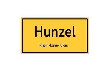 Isolated German city limit sign of Hunzel located in Rheinland-Pfalz