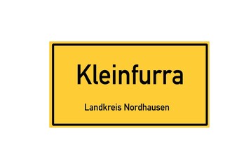 Isolated German city limit sign of Kleinfurra located in Th�ringen