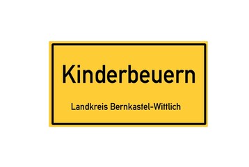 Isolated German city limit sign of Kinderbeuern located in Rheinland-Pfalz