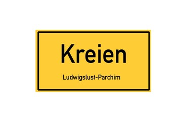 Isolated German city limit sign of Kreien located in Mecklenburg-Vorpommern