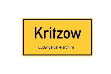 Isolated German city limit sign of Kritzow located in Mecklenburg-Vorpommern