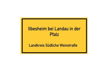 Isolated German city limit sign of Ilbesheim bei Landau in der Pfalz located in Rheinland-Pfalz