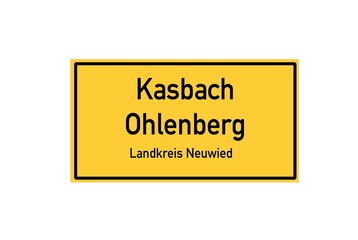 Isolated German city limit sign of Kasbach Ohlenberg located in Rheinland-Pfalz