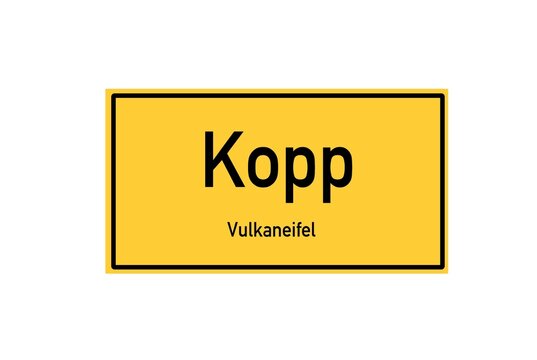 Isolated German city limit sign of Kopp located in Rheinland-Pfalz
